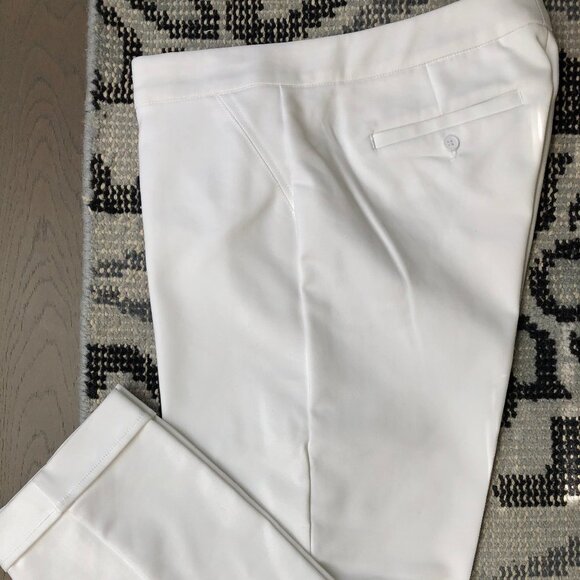 Saks 5th Avenue Black Label Slim Cut Cuff Crop Cotton Blend Pants Wht Sz 8 NWOT - Picture 1 of 5